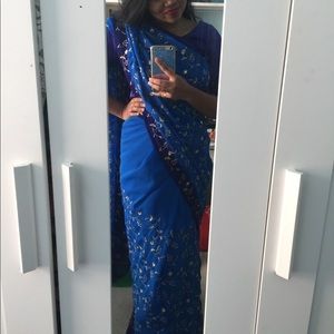 Dark blue and royal blue sari